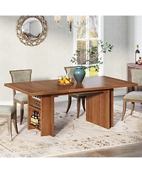 Tribesigns Farmhouse Dining Table for 6 to 8, 63-Inch Rectangular Wooden Kitchen with Storage, Industrial Dinner Shelves