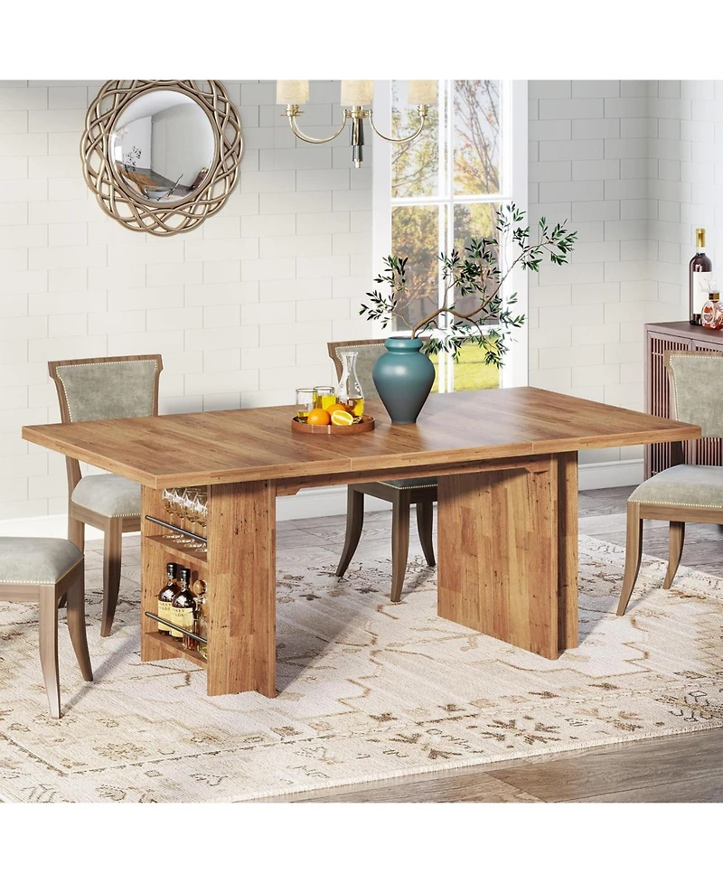 Tribesigns Farmhouse Dining Table for 6 to 8, 63-Inch Rectangular Wooden Kitchen Table with Storage, Industrial Dinner Table with Shelves