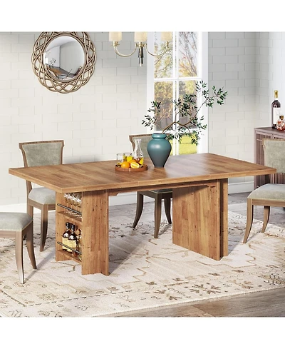 Tribesigns Farmhouse Dining Table for 6 to 8, 63-Inch Rectangular Wooden Kitchen Table with Storage, Industrial Dinner Table with Shelves