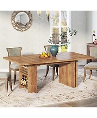 Tribesigns Farmhouse Dining Table for 6 to 8, 63-Inch Rectangular Wooden Kitchen Table with Storage, Industrial Dinner Table with Shelves