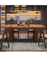 Tribesigns Farmhouse Dining Table for 6 to 8, 63-Inch Rectangular Wooden Kitchen Table with Storage, Industrial Dinner Table with Shelves