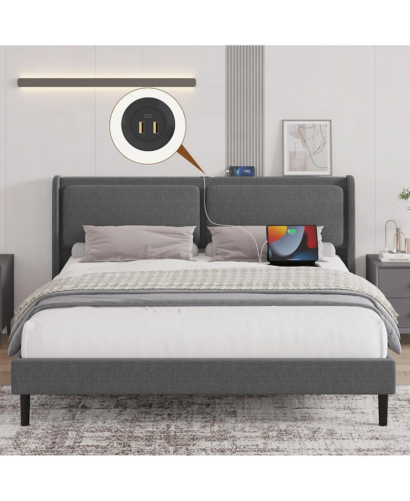 gaomon Queen Bed Frame with Usb Ports, Platform Bed Frame