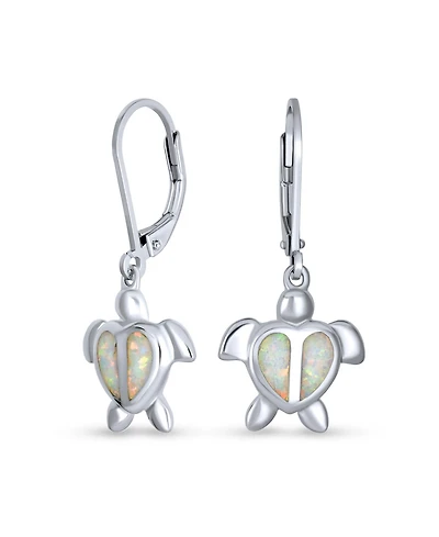 Bling Jewelry Nautical Dangle Synthetic Opal Heart Turtle Drop Earrings in Sterling Silver