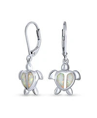 Bling Jewelry Nautical Dangle Synthetic Opal Heart Turtle Drop Earrings in Sterling Silver