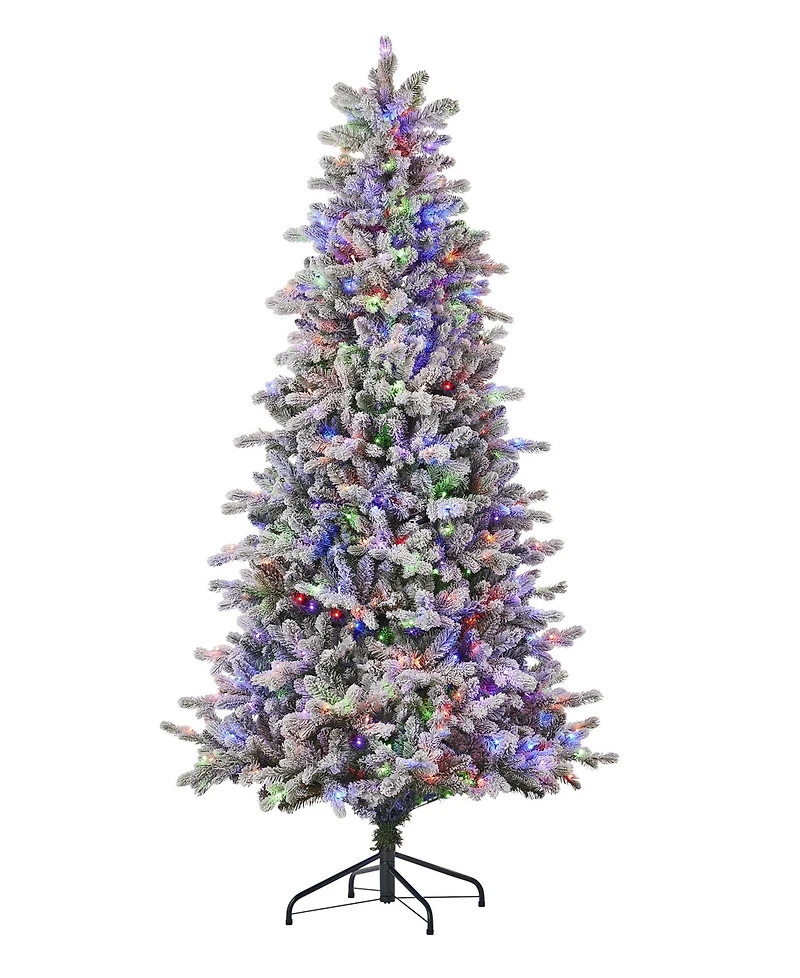 Seasonal 7ft Palmetto Pine Flocked Tree, 450 Dual Led Lights