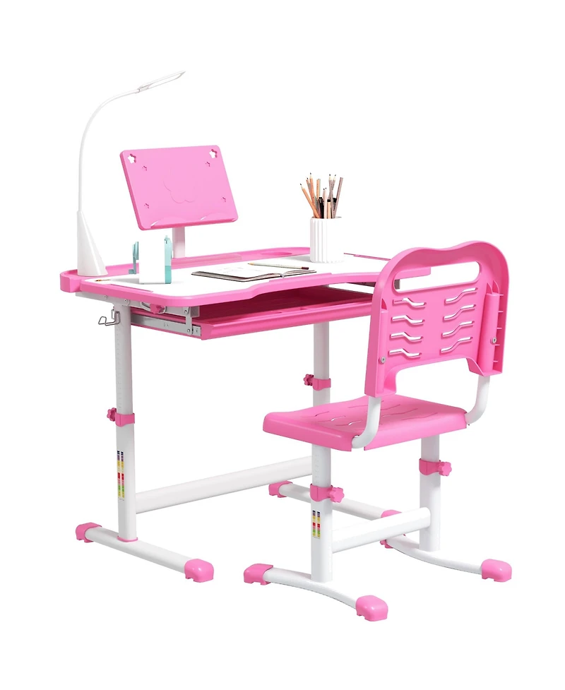 Qaba Kids Desk and Chair Set with Tilt Desktop, Storage Drawer,
