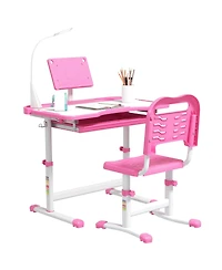 Qaba Kids Desk and Chair Set with Tilt Desktop, Storage Drawer,