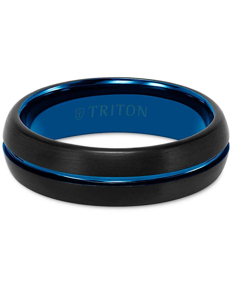 Triton Men's Two-Tone Brushed Finish Wedding Band Blue & Black Tungsten Carbide