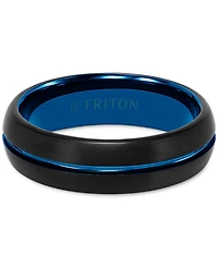 Triton Men's Two-Tone Brushed Finish Wedding Band Blue & Black Tungsten Carbide