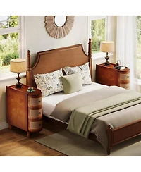 Tribesigns Wood Side End Table Set of 2, 3-Drawer Rattan Side Table, Night Stand with 3 Rattan Drawers and Exquisite Embossed Handles for Living Room,