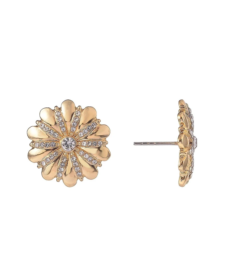Laundry by Shelli Segal Gold Tone Flower Button Earrings