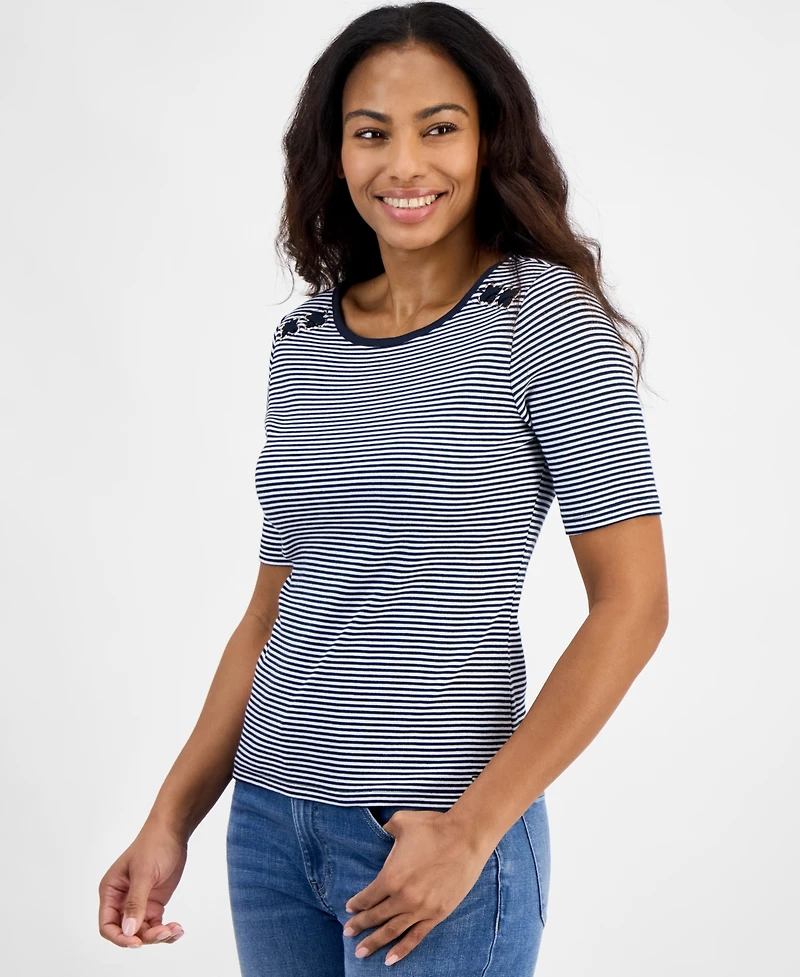 Tommy Hilfiger Women's Striped Cotton Lace-Up Top