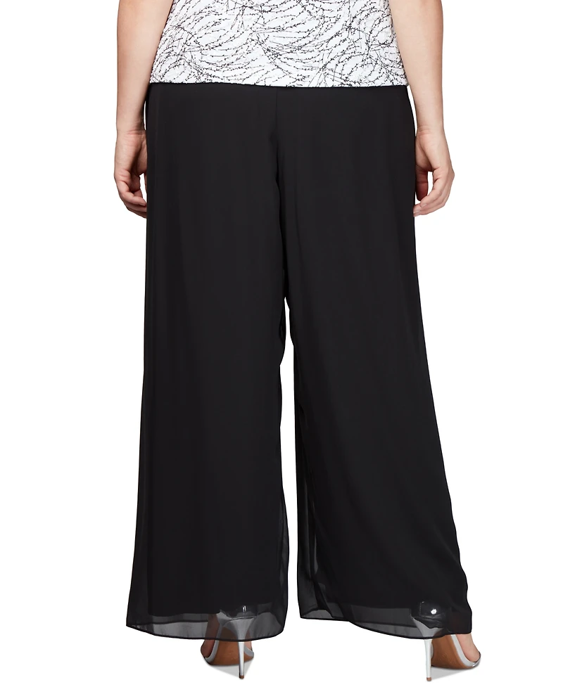 Alex Evenings Plus Wide-Leg Chiffon Pants