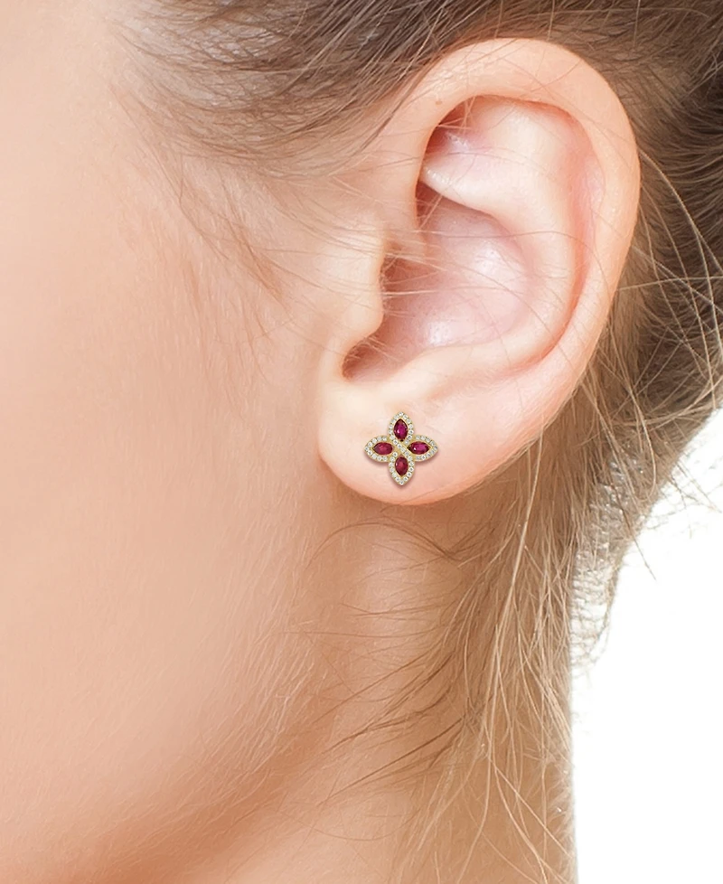 Effy Ruby (1-7/8 ct. t.w.) & Diamond (1/2 ct. t.w.) Flower Stud Earrings in 14k Gold