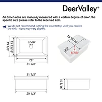 DeerValley Rectangular Fireclay 32" L x 19" W Fireclay Undermount Kitchen Sink with Basket Strainer and Sink Grid