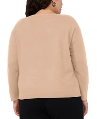Vince Camuto Plus Size Crewneck Rolled-Edge Long-Sleeve Top
