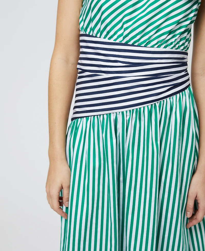 French Connection Women's Alexis Cotton One-Shoulder Striped Dress
