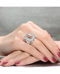 Sterling Silver White Gold Plated Cut Cubic Zirconia Cocktail Ring