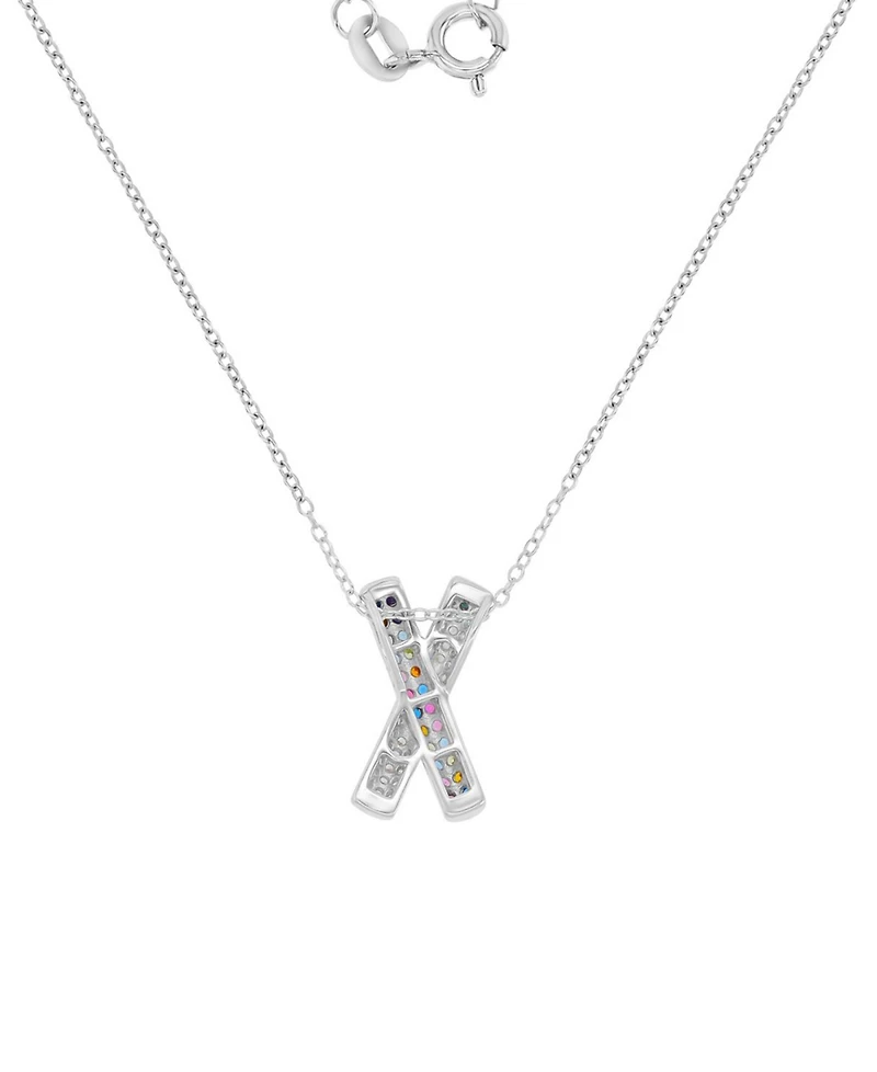 Macy's White and Multi-Color Cubic Zirconia Crisscross Pendant Necklace in Sterling Silver
