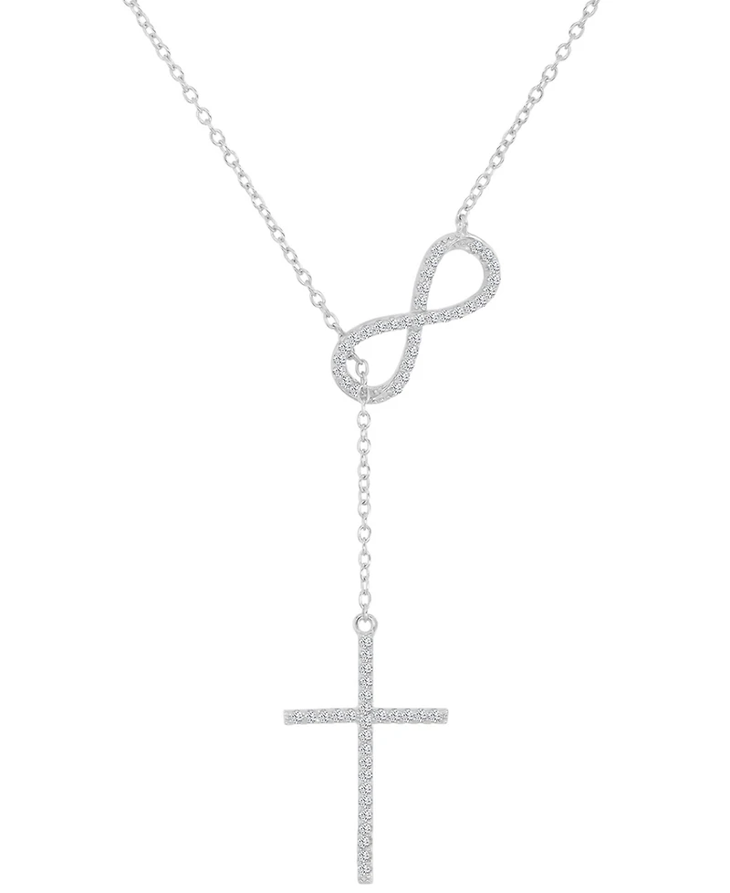 Macy's Cubic Zirconia Infiniti and Cross Dangling Necklace in Sterling Silver