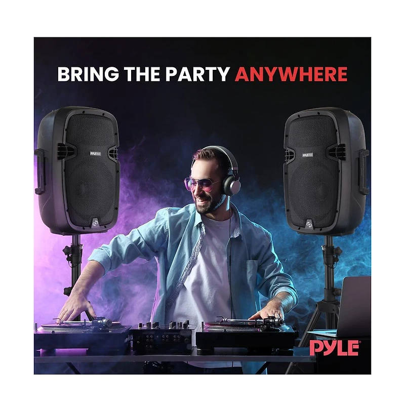 Pyle 10" Active + Passive Pa Speaker System Kit with Bluetooth, Usb/Sd/MP3 Playback, Includes (2) Speaker Stands, Wired Microphone & Remote Control