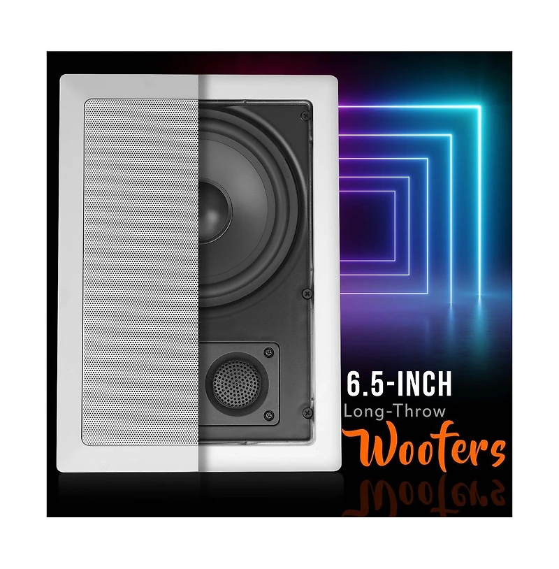 Pyle 6.5" In-Wall / In-Ceiling 2-Way Speakers - Flush Mount, Titanium Dome Tweeters, 360W Max Power Output