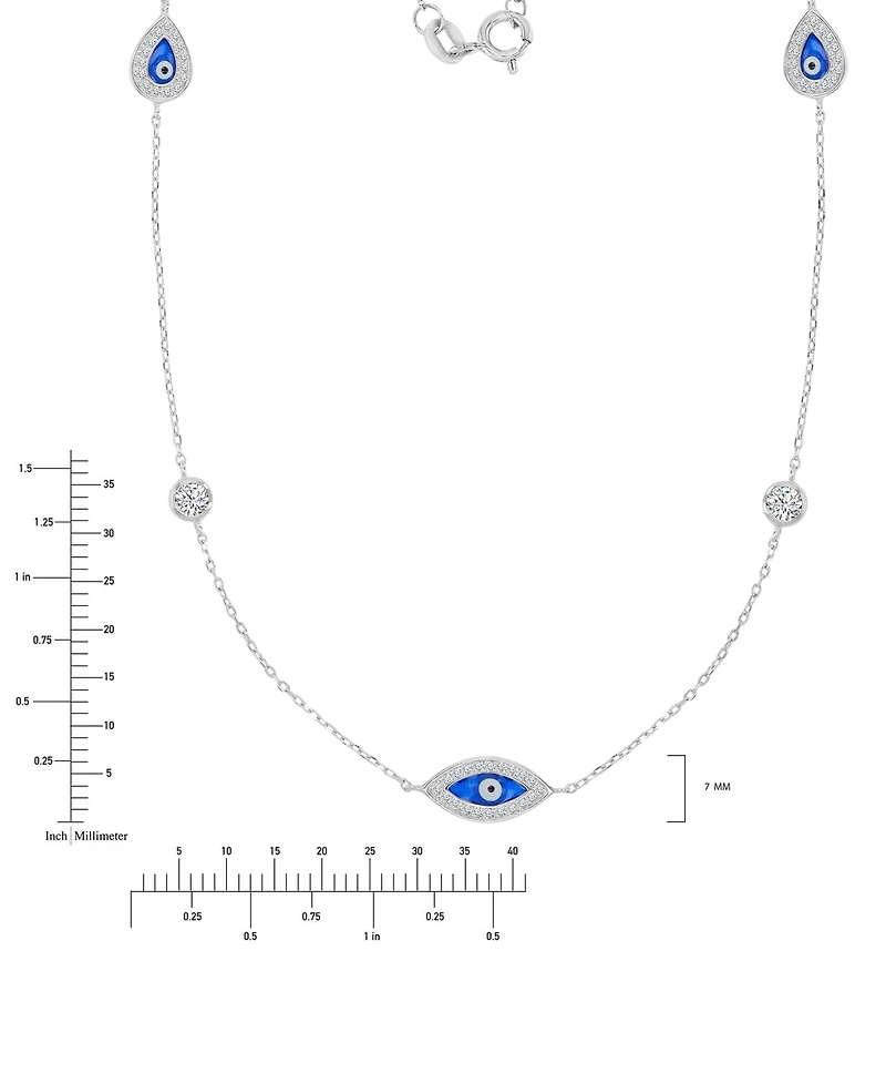 Macy's Cubic Zirconia Evil Eye Stations Necklace in Sterling Silver