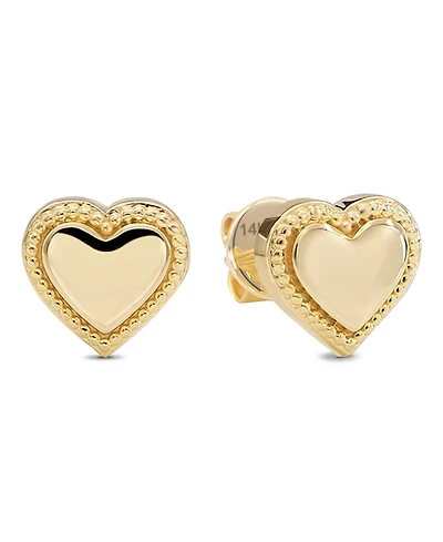 Devata Sweet Heart Stud Earrings in 14K Gold, approx. 2.8 grams.