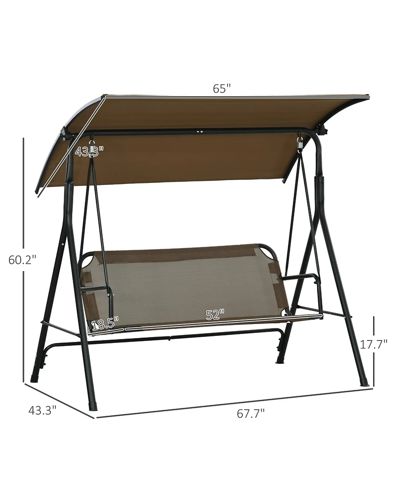 Outsunny 3-Seat Outdoor Patio Swing w/ Canopy & Cushion,