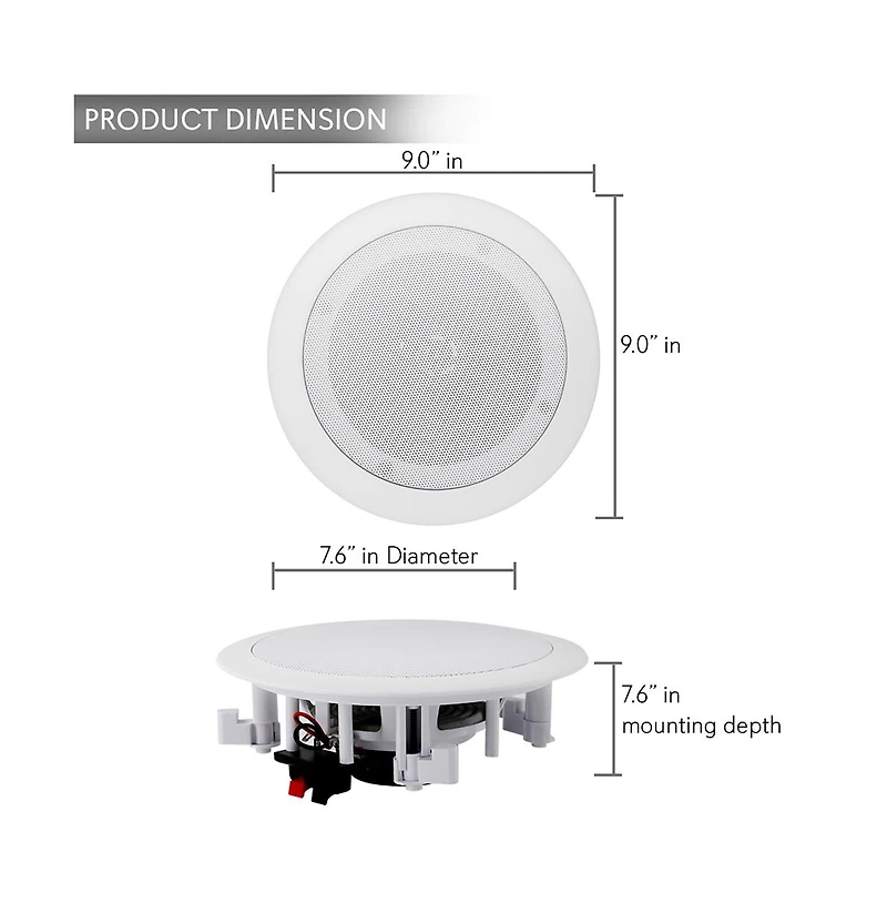 Pyle 6.5” Bluetooth Ceiling / Wall Speakers - 2-Way Flush Mount, Built-in Bluetooth, 200W Max Power