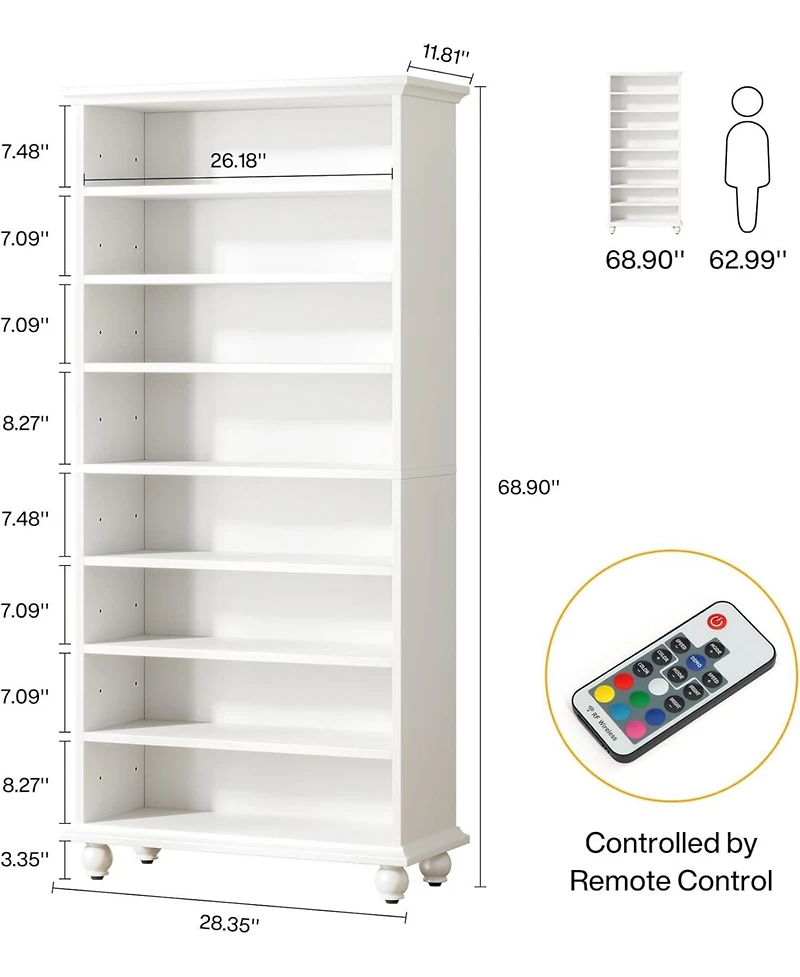 Tribesigns 69-Inch Tall Bookcase with Led Lighting, Modern 9-Tier Freestanding Bookshelf Solid Wood Legs, Wooden Open Display Shelf Organizer for