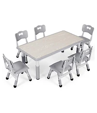 gaomon Modern Kids Table and 6 Chair Set, 47.20" Height Adjustable Toddler Table and 6 Chairs Set with Non-Slip Table Legs&Organizer Graffiti Desktop,