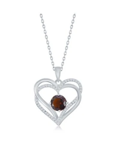 Simona Sterling Silver Double Heart Birthstone Cz Necklace