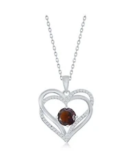 Simona Sterling Silver Double Heart Birthstone Cz Necklace