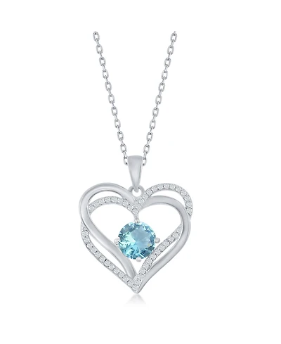 Simona Sterling Silver, Double Heart Birthstone Cz Necklace