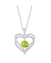 Simona Sterling Silver, Double Heart Birthstone Cz Necklace