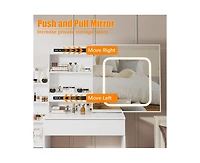 gaomon Vanity Desk with Sliding Mirror and Led Lights, Vanity Table with Power Outlet, Bedroom Makeup Table with 4 Drawers