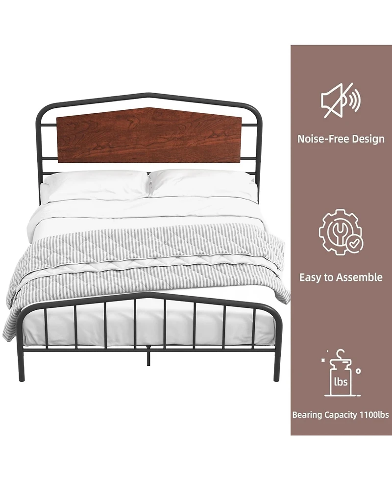 gaomon Platform Bed Frame with Wooden Headboard, Heavy Duty Metal Slats Support