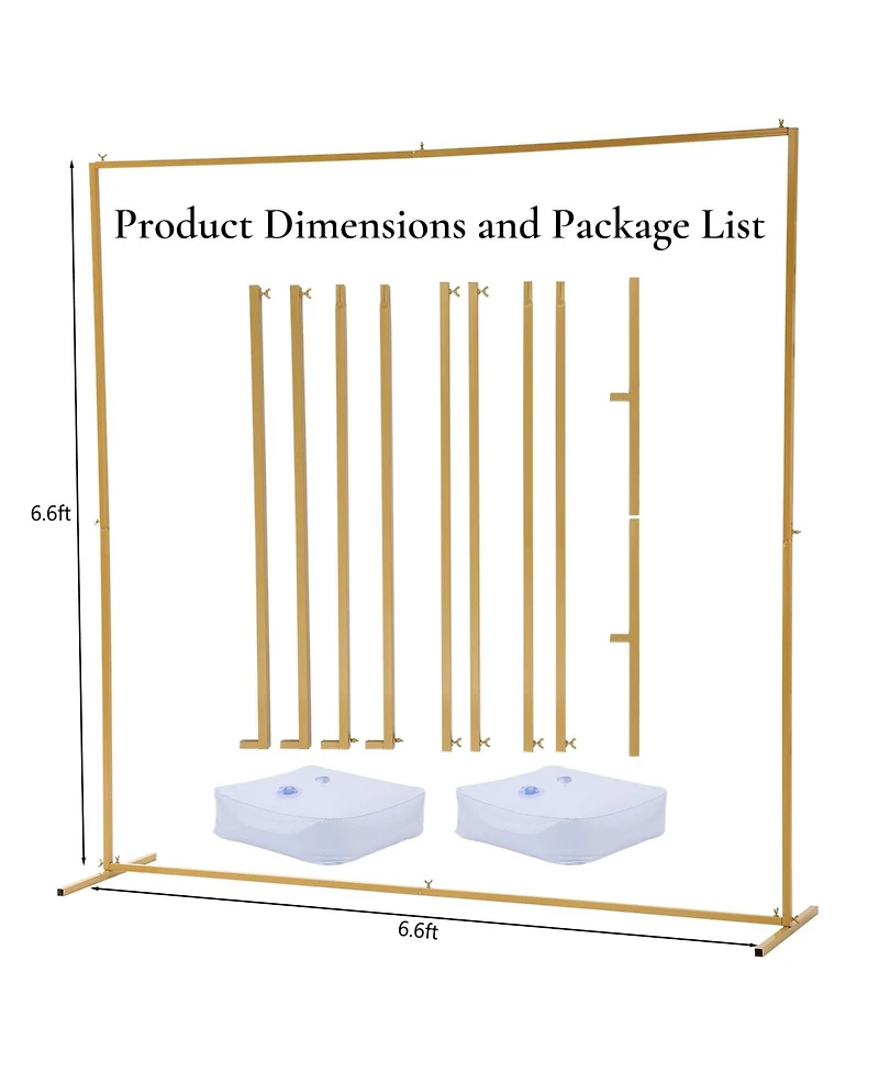 gaomon 6.6FT x 6.6FT Gold Wedding Arches for Ceremony Square Backdrop Stand Metal Balloon Arch Stand Kit Wedding Arch Frame for Birthday Party Bridal