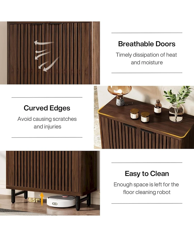 Tribesigns 6-Tier Bathroom Floor Cabinet with 2 Louvered Doors, Large Wooden Bathroom Storage Cabinet with Adjustable Shelves, Freestanding Sideboard