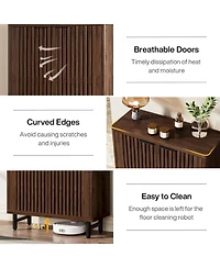 Tribesigns 6-Tier Bathroom Floor Cabinet with 2 Louvered Doors, Large Wooden Bathroom Storage Cabinet with Adjustable Shelves, Freestanding Sideboard