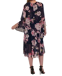 Robbie Bee Plus Size Floral Print Open-Front Chiffon Jacket Dress