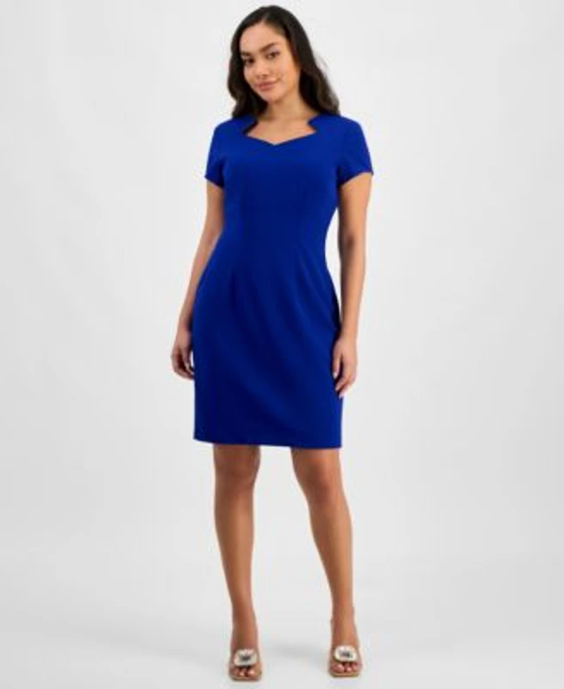 Connected Petite Notched Neck Cap Sleeve Sheath Dress