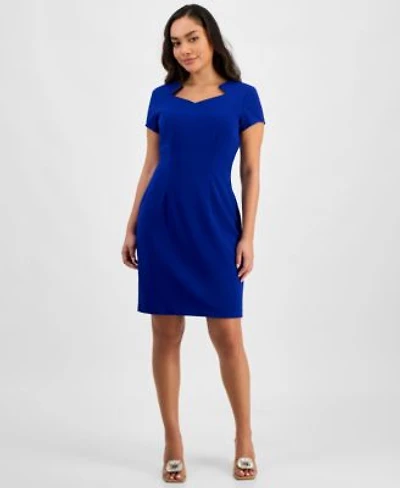 Connected Petite Notched Neck Cap Sleeve Sheath Dress