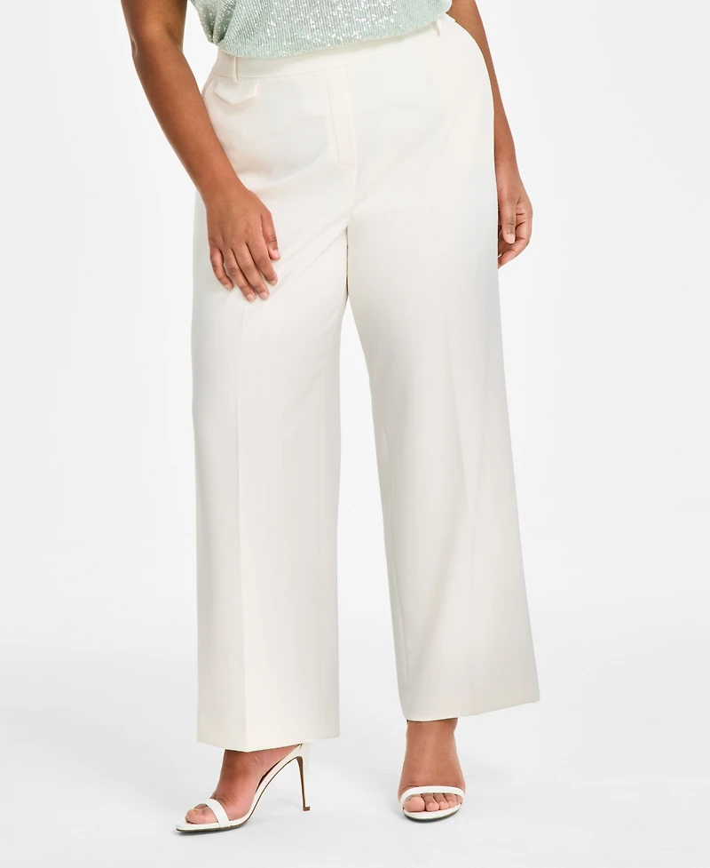 Anne Klein Plus Pull-On Wide-Leg Tailored Pants