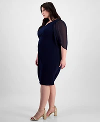 Connected Plus Size Sheer-Sleeve Chain-Detail Sheath Dress