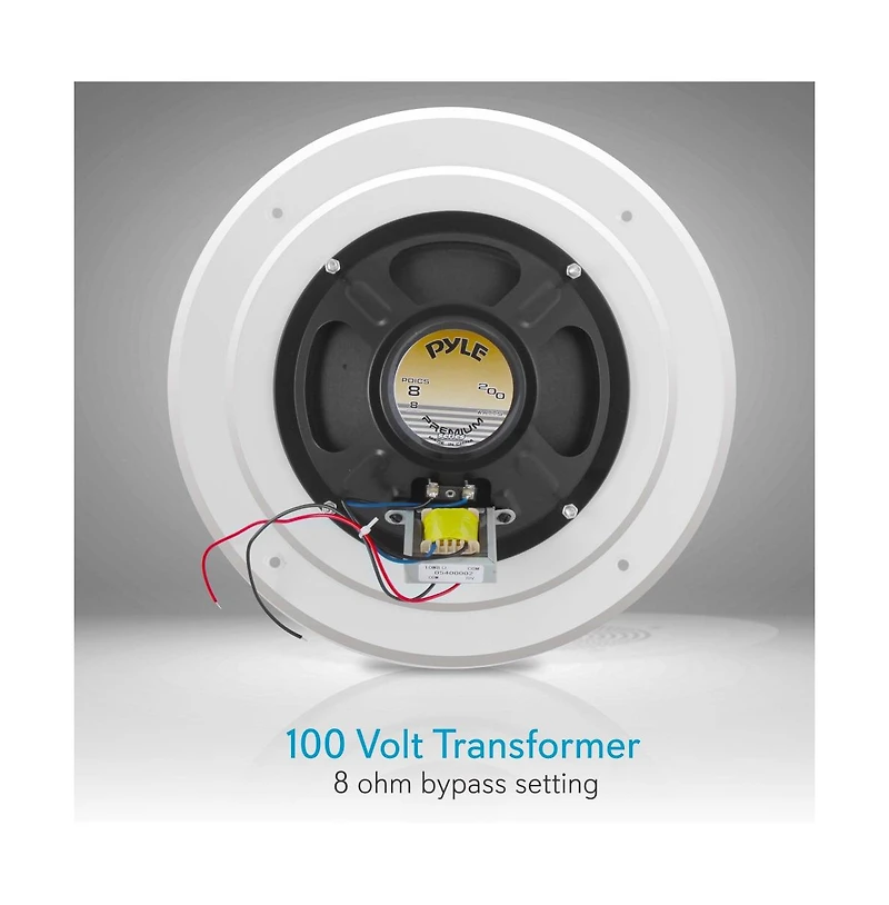 Pyle 8" In-Wall / Ceiling Commercial Pa Speaker with 100V Transformer Tap, 200W Max Power Output
