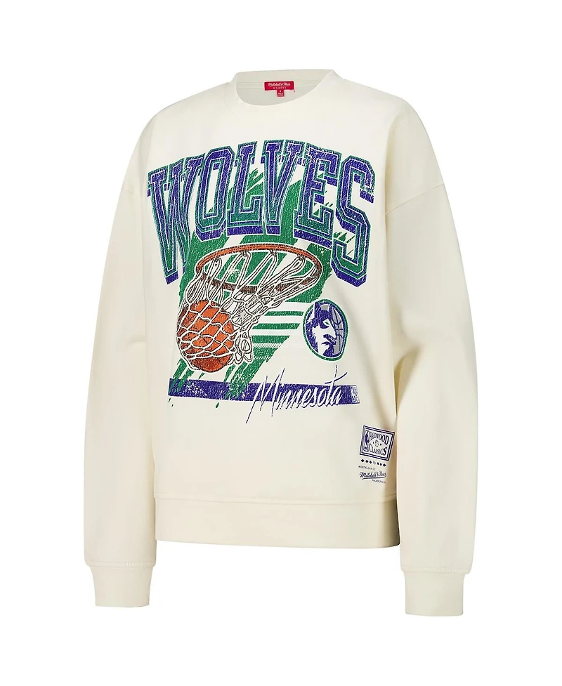 Mitchell & Ness Women's Cream Minnesota Timberwolves Brush Bucket Pullover Sweatshirt