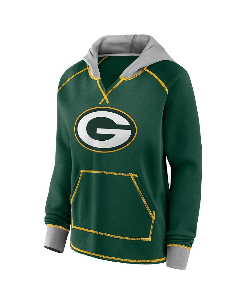 Logo Athletic Women's Green Green Bay Packers Boom Fleece Pullover V-Neck Hoodie