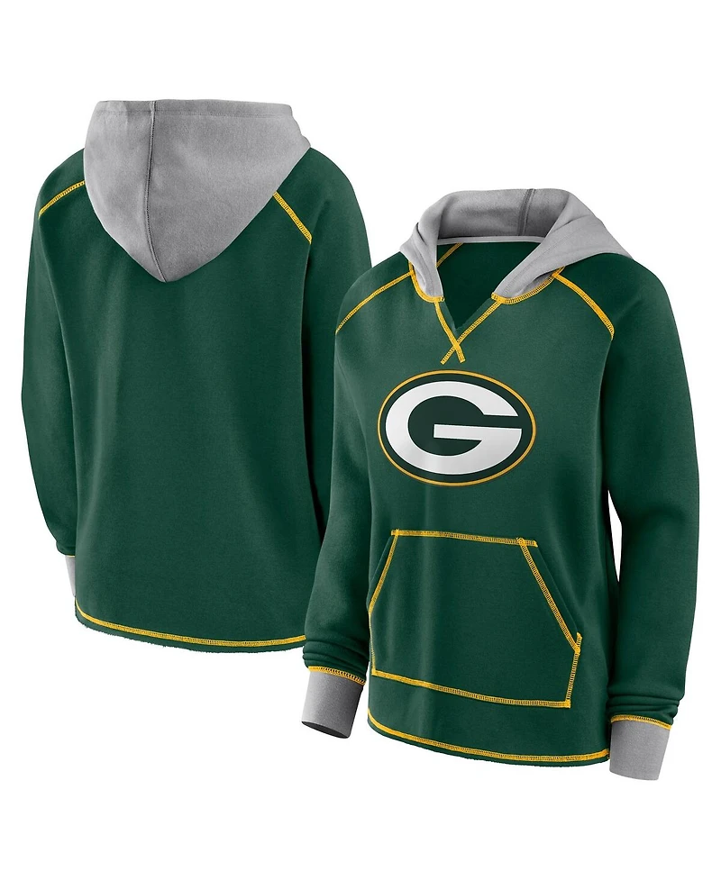 Logo Athletic Women's Green Green Bay Packers Boom Fleece Pullover V-Neck Hoodie